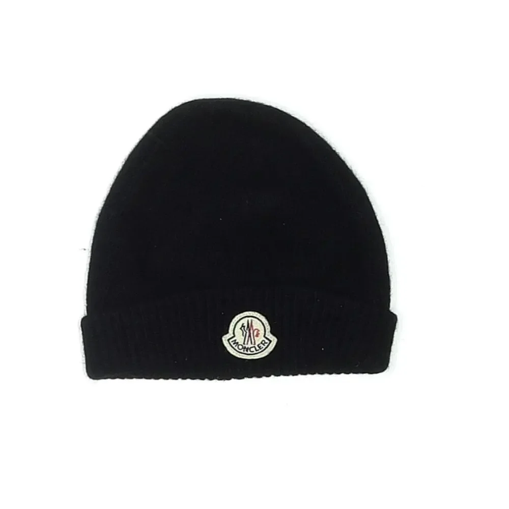 Authentic Adult Moncler Logo Black 100% Wool Beanie Hat Ski Cold Winter Gift